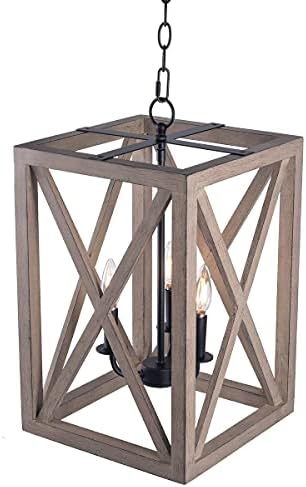 3 Light Candle Style Wood Chandelier Black Dimmable
