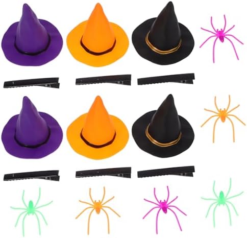 LOGOFUN 4 Sets Halloween Pumpkin Hair Clips with Spider Witch Hat Headpiece