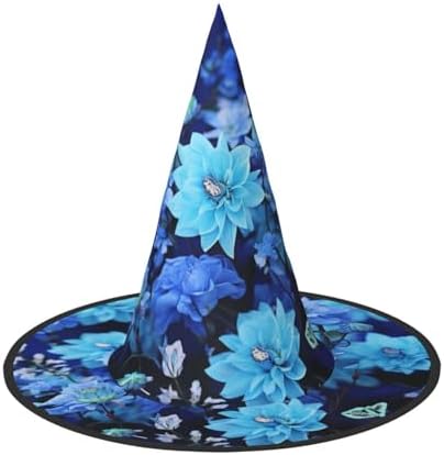 Witch Hats Halloween Cone Wizard Hat Blue Flowers Costume