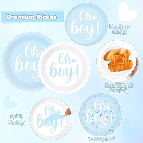 Oh Boy Baby Shower Decorations Blue Foil Plates Napkins Set