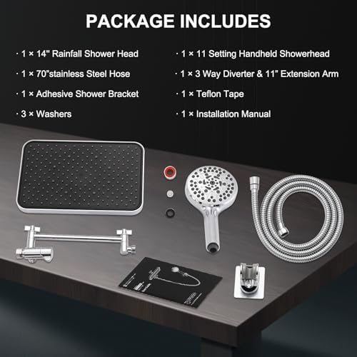 14 Inch Rainfall Shower Head with 11 Modes Handheld Combo
