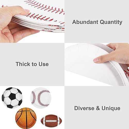 Durony 96 Piece Sports Theme Paper Plates Set