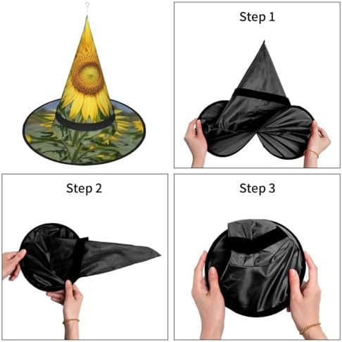 Golden Yellow Sunflower Witch Halloween Hat with LED Light
