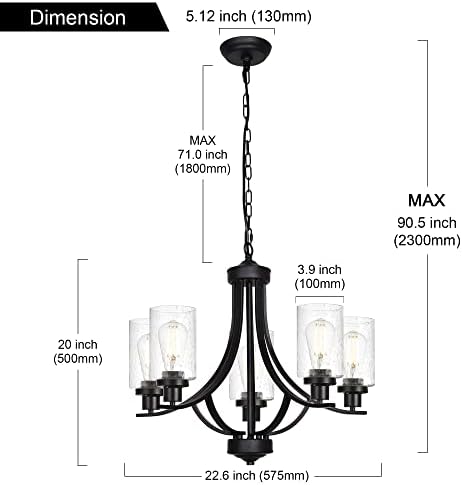 MELUCEE 5 Lights Black Farmhouse Chandelier