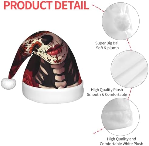 Augenstern Christmas Hat Women Sugar Skull Rose Santa Hat Unisex