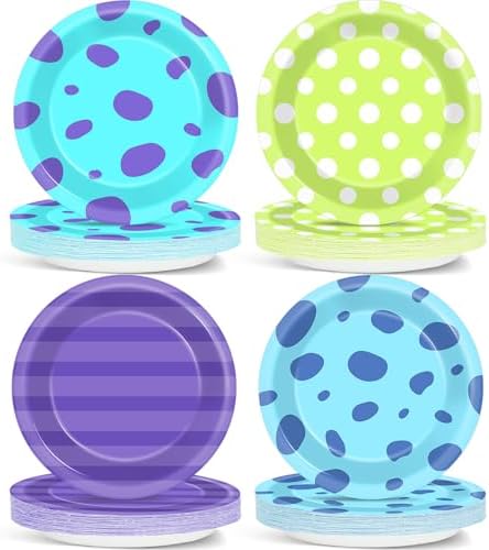 48Pcs Monster Birthday Plates 7 Inch Partyware