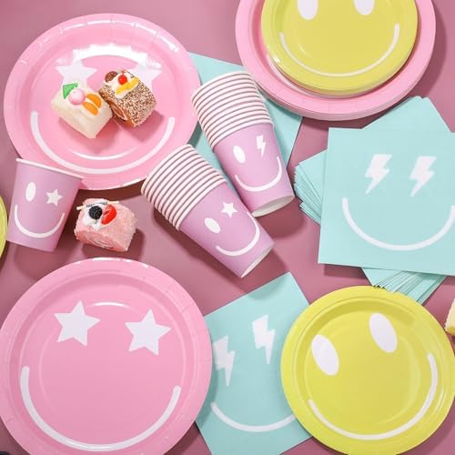 96 Piece Preppy Smiley Face Party Plates Set