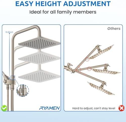 8 Dual Shower Head Combo with 6 Spray Settings and Adjustable Height
