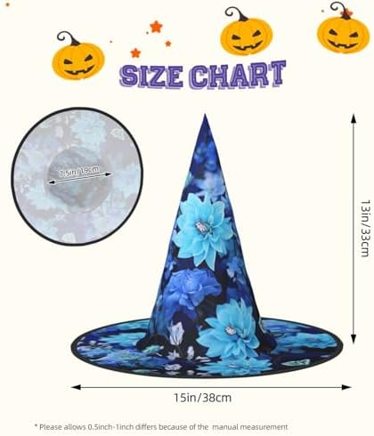 Witch Hats Halloween Cone Wizard Hat Blue Flowers Costume