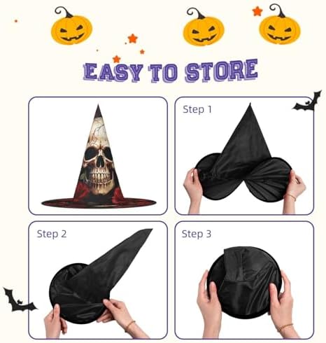 Witch Hats Halloween Cone Wizard Hat Skull Rose-Red Adult Costume