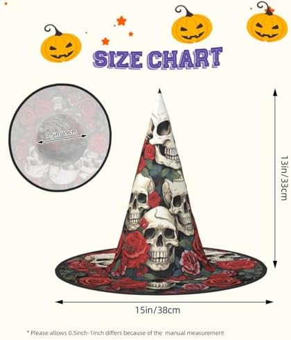 Witch Hats Halloween Cone Wizard Hat Skull Roses Costume Headwear