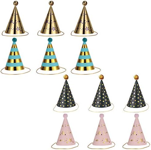 NUOBESTY 12pcs Paper Cone Hats Kids Birthday Party Decor