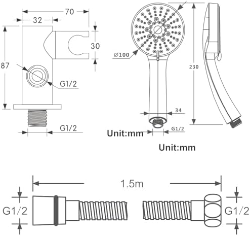 UWEREBFM Handheld Shower Head with 5 Spray Settings