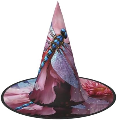 Witch Hats Halloween Cone Wizard Hat Flower and Blue Dragonfly Costume