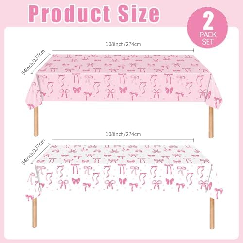 2 Pack Pink Bow Tablecloths 54x108 Inch Birthday Decor