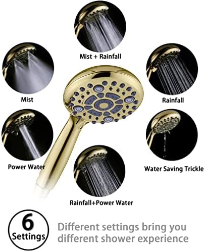 G Promise High Pressure Handheld Shower Head with 6 Spray Settings