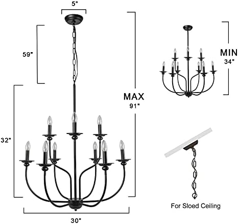 LNC Black Farmhouse Chandelier 2-Tier 9 Light