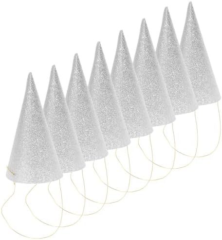 LUOZZY 120 PCS Silver Glitter Birthday Cone Hats for Kids and Adults