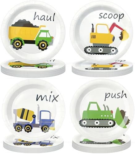 48PCS Construction Birthday Party Plates for Kids