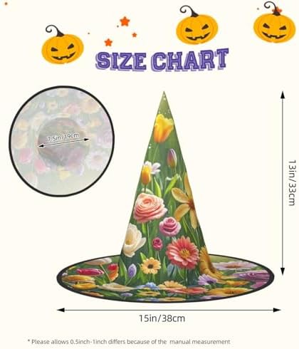 Witch Hats Halloween Cone Wizard Hat Costume Cosplay Spring Flowers Adult