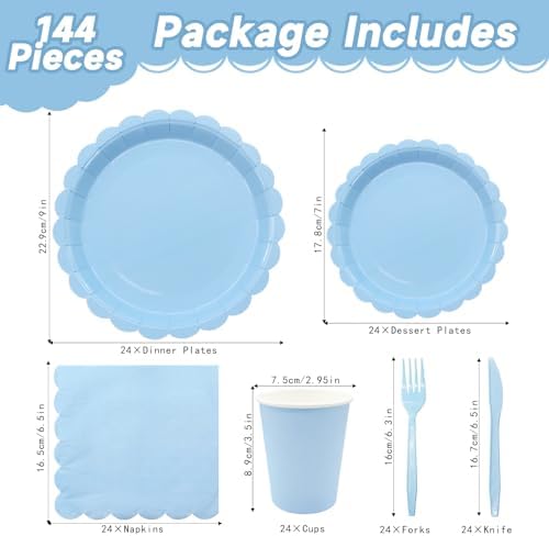 144Pcs Blue Party Tableware Set for 24 Guests
