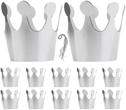 LOGOFUN 20pcs Silver Glitter Paper Crowns Birthday Headband