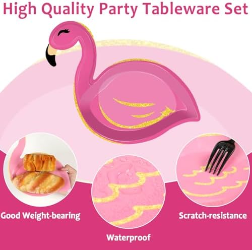 50 Count Flamingo Shaped Paper Plates for Hawaiian Luau Parties