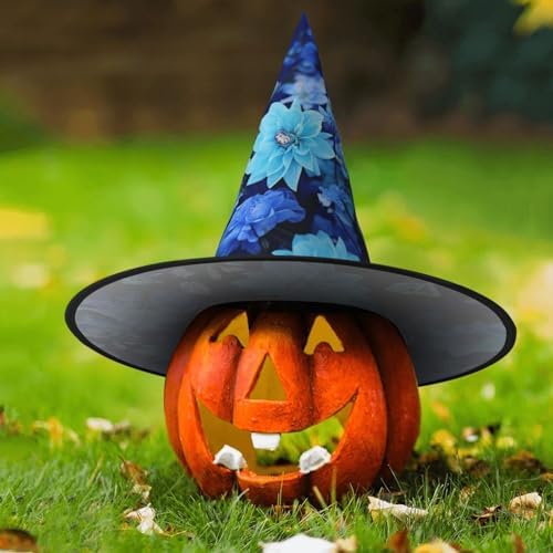 Witch Hats Halloween Cone Wizard Hat Blue Flowers Costume