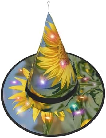 Golden Yellow Sunflower Witch Halloween Hat with LED Light