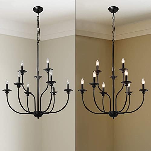 LNC Black Farmhouse Chandelier 2-Tier 9 Light