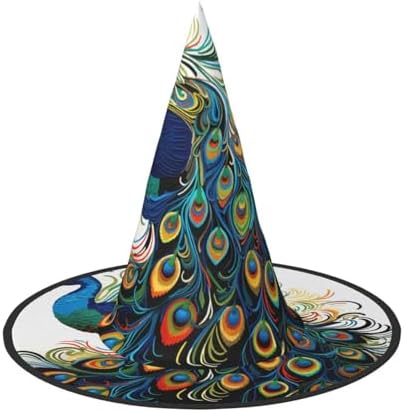 Peacock Pattern Witch Halloween Cone Hat for Adults