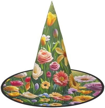 Witch Hats Halloween Cone Wizard Hat Costume Cosplay Spring Flowers Adult
