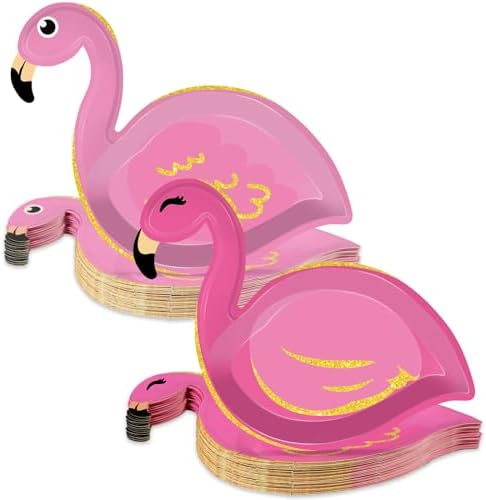 50 Count Flamingo Shaped Paper Plates for Hawaiian Luau Parties