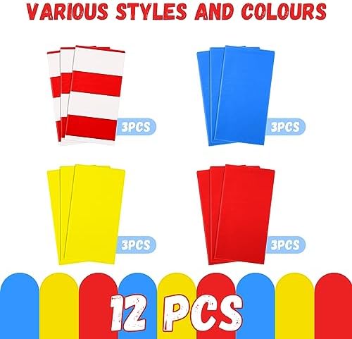 Hosuly 12 Pcs Red and White Striped Tablecloths for Kids Birthday Party