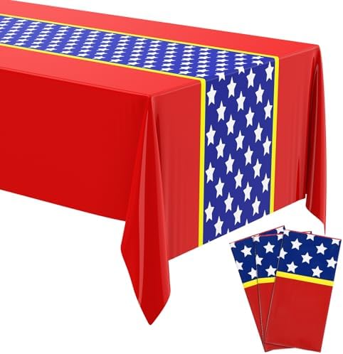 3 Pcs Girl Hero Themed Plastic Tablecloths Red Blue Birthday Party Supplies