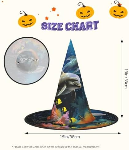 Witch Hats Halloween Cone Wizard Hat with Dolphin and Fish