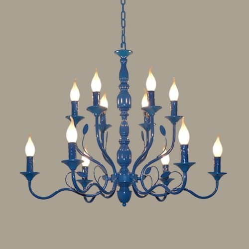Blue Farmhouse 2 Tier Chandelier with 12 Lights