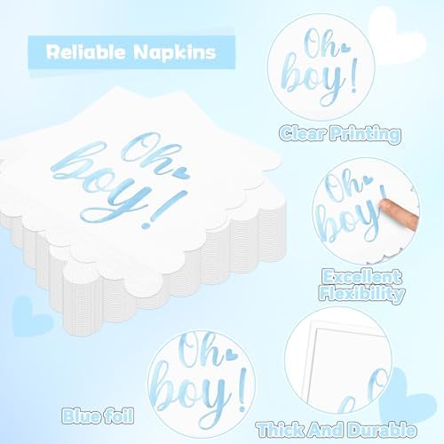 Oh Boy Baby Shower Decorations Blue Foil Plates Napkins Set