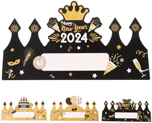 LUOZZY 4pcs 2024 New Year Party Hats Crown Headwear