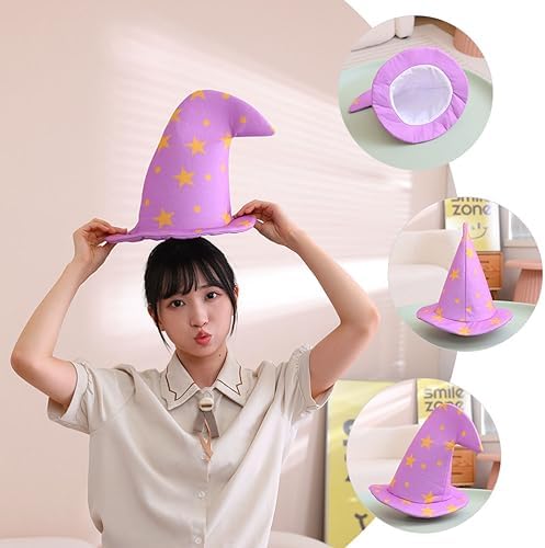 LOGOFUN Halloween Witch Hat with Star Pattern