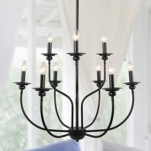 LNC Black Farmhouse Chandelier 2-Tier 9 Light
