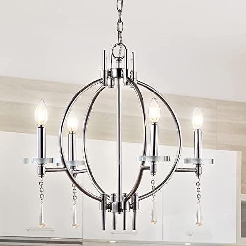23 Inch Chrome Metal LED Chandelier with Crystal Bulbs