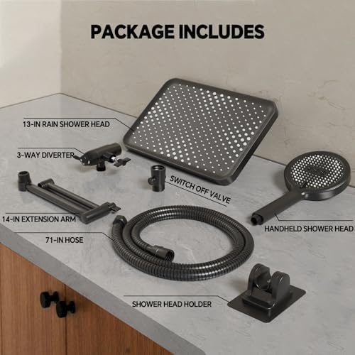 13 Inch Rain Shower Head with Handheld Spray Combo - Matte Black