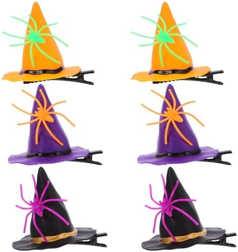 LOGOFUN 4 Sets Halloween Pumpkin Hair Clips with Spider Witch Hat Headpiece