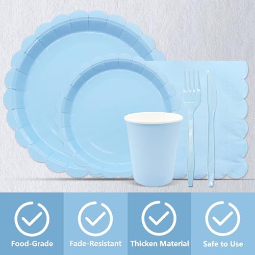 144Pcs Blue Party Tableware Set for 24 Guests