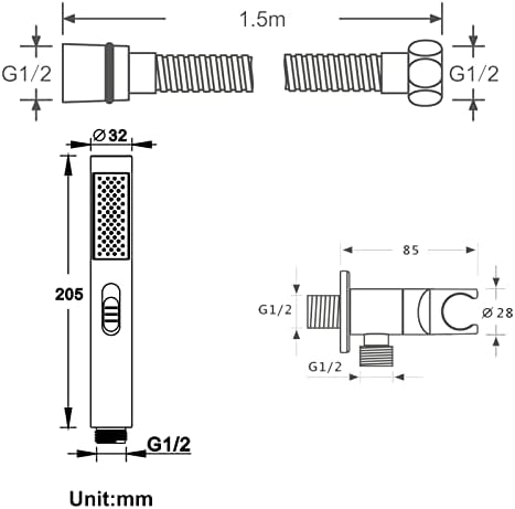 UWEREBFM 15M Chrome Handheld Showerhead Set with 2 Functions