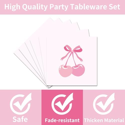 Pink Bow Party Tableware Set 96PCS for 24 Guests