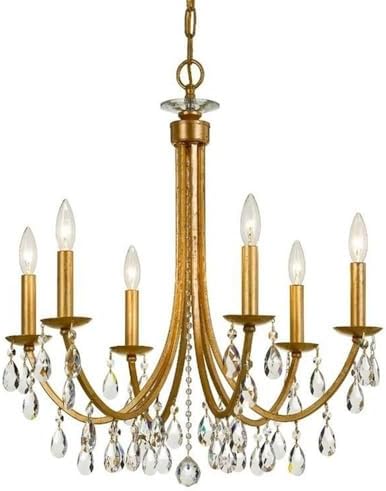 Modern 6 Light Traditional Crystal Candle Chandelier in Antique Gold