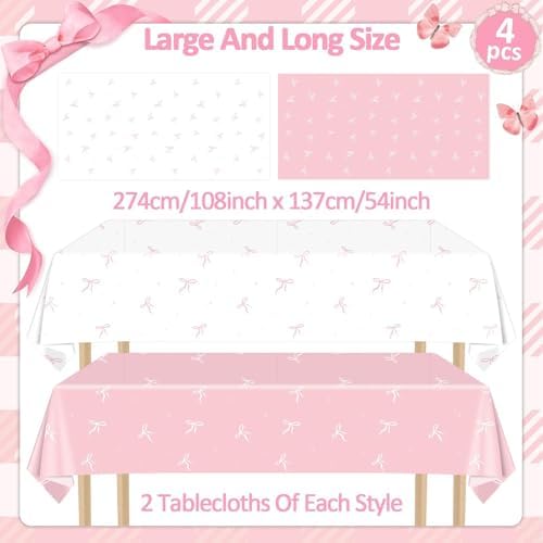 4 Pink Bow Tablecloths for Birthday Party Decorations