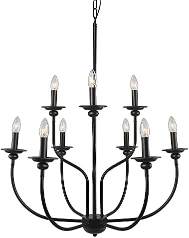 LNC Black Farmhouse Chandelier 2-Tier 9 Light
